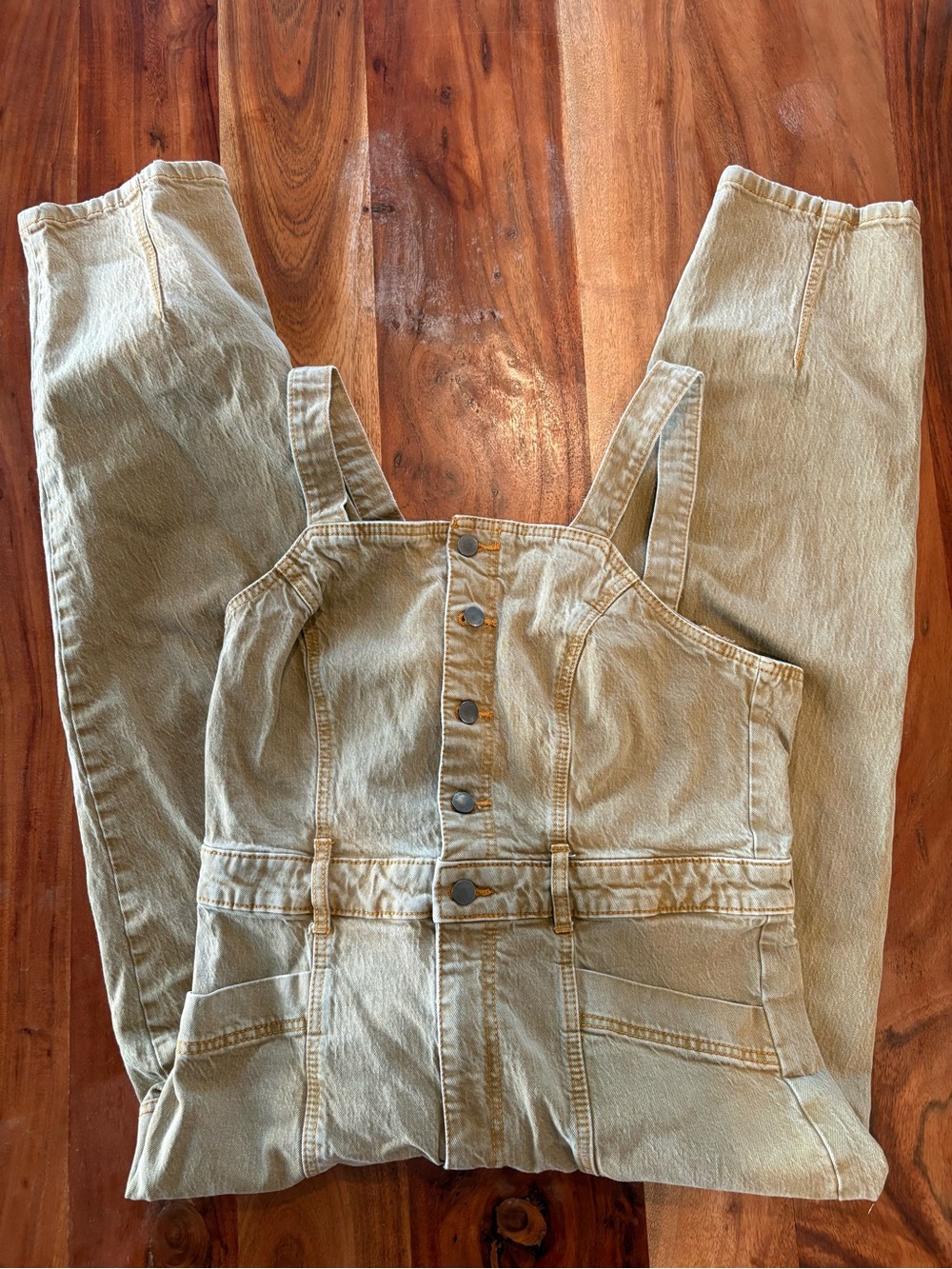 Beige Utility Denim Jumpsuit - Women's Casual Overalls